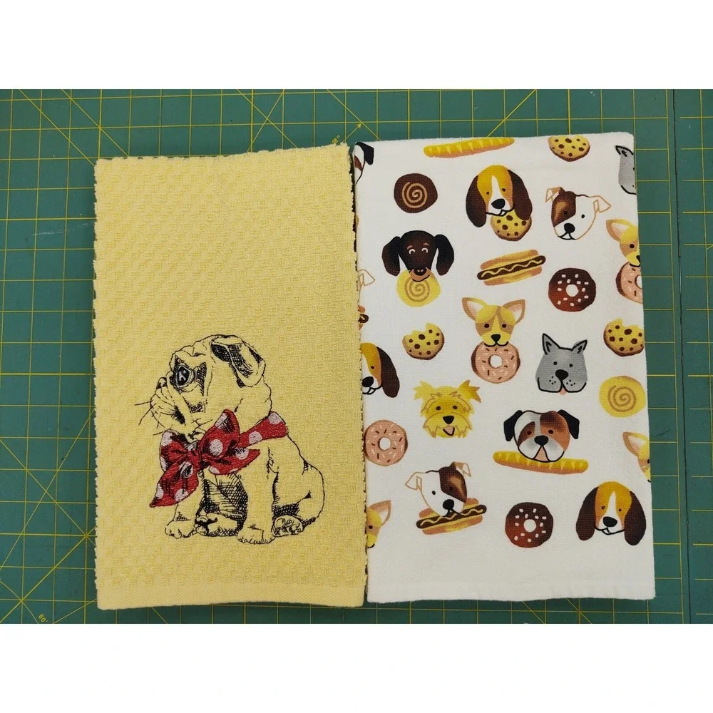 Pug Dog With A Scarf Kitchen Bath Hand Bar Towel Set of 2 Great Gift!